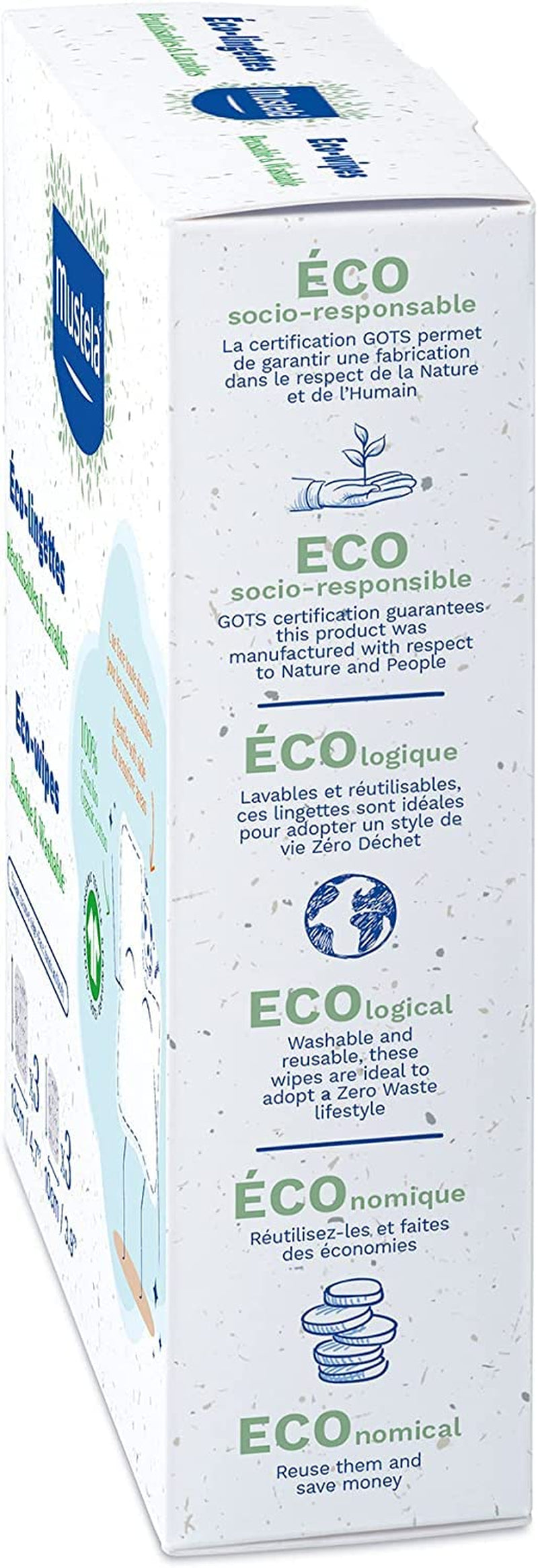 Couches réutilisables pour le corps et le maquillage 100 % coton GOTS pour bébés et toute la famille – Nettoie la peau et absorbe la saleté, adaptées aux peaux sensibles (lot de 6)