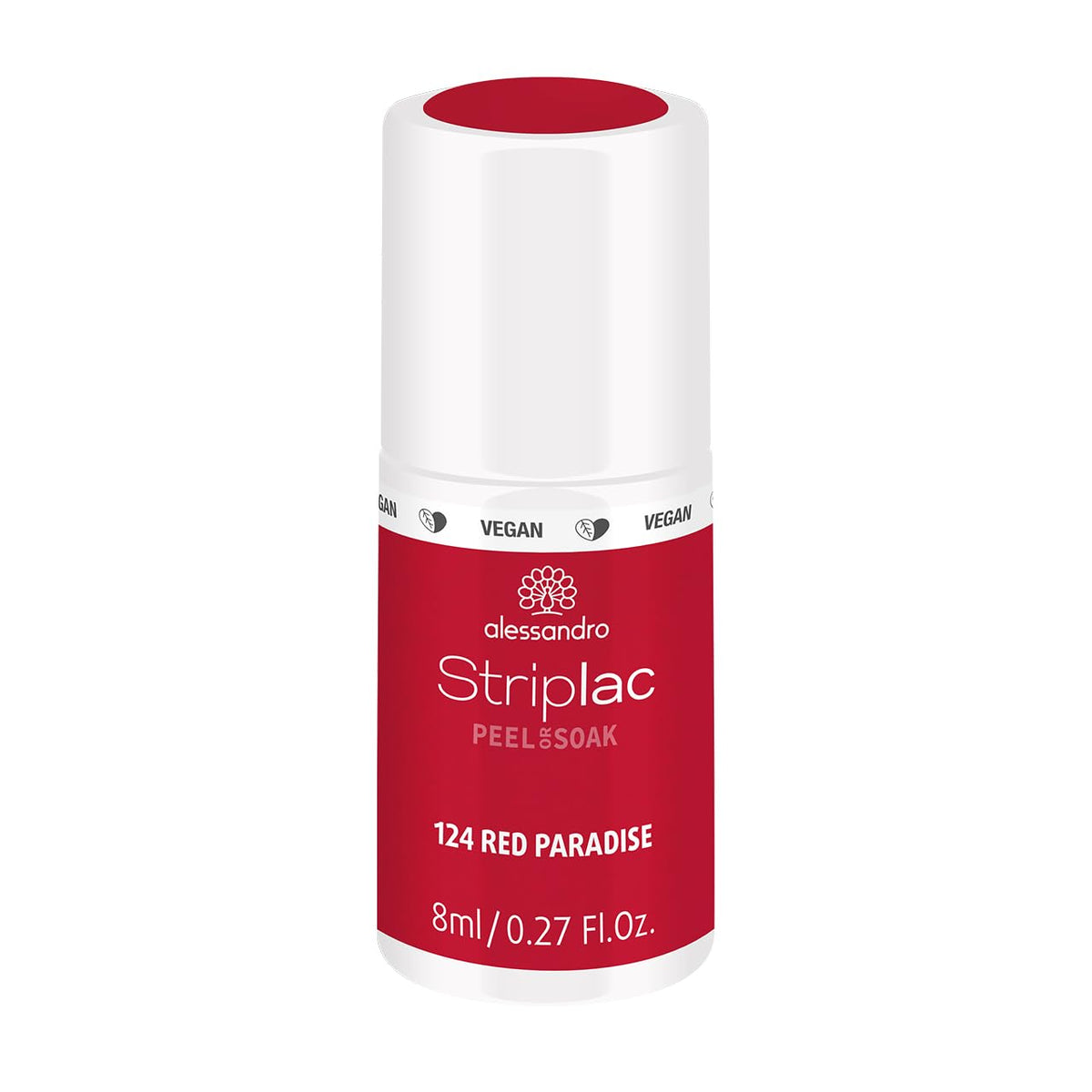 Vernis à ongles UV Alessandro Striplac Red Paradise - Délicat et longue tenue - S'enlève facilement grâce à la technologie de retrait - Vegan et cruelty-free - 8 ml