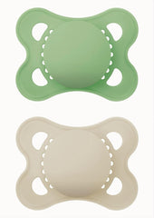 Sucette MAM en caoutchouc naturel, 2-6 mois, avec tétine symétrique, plate et flexible, avec boîte auto-stérilisante, neutre mat, 2 pièces