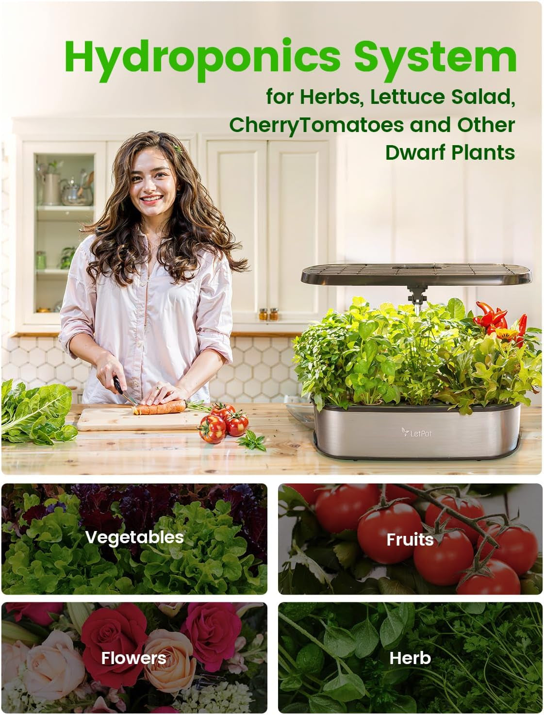 LPH-SE Système de culture hydroponique WiFi, kit de jardin d'herbes aromatiques intelligent d'intérieur de 12 pots, jardin intérieur avec lumière de culture LED 24 W, réservoir d'eau de 5,5 L, système de pompage, minuterie automatique