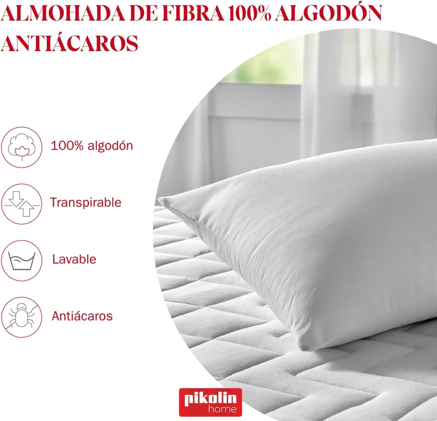 Pikolin Home Lot de 2 oreillers en fibres hypoallergéniques Housse extérieure en coton anti-acariens - Fermeté réduite pour le dormeur inférieur 60 cm 60 X 40 cm Naty Shop Oreillers standard