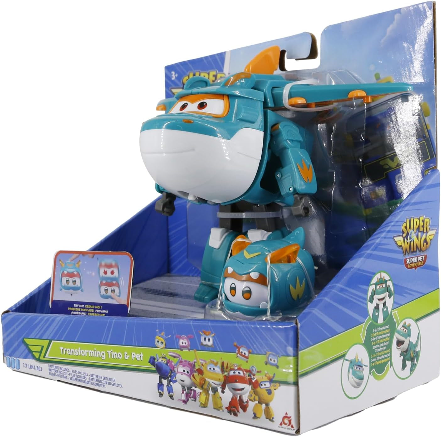 Super Wings EU770447 - Transforming Tino & Pet, figurine jouet transformable env. 14,5 cm et animal mesurant env. 4,3 cm, pour les enfants de plus de 3 ans Figurines Naty Shop