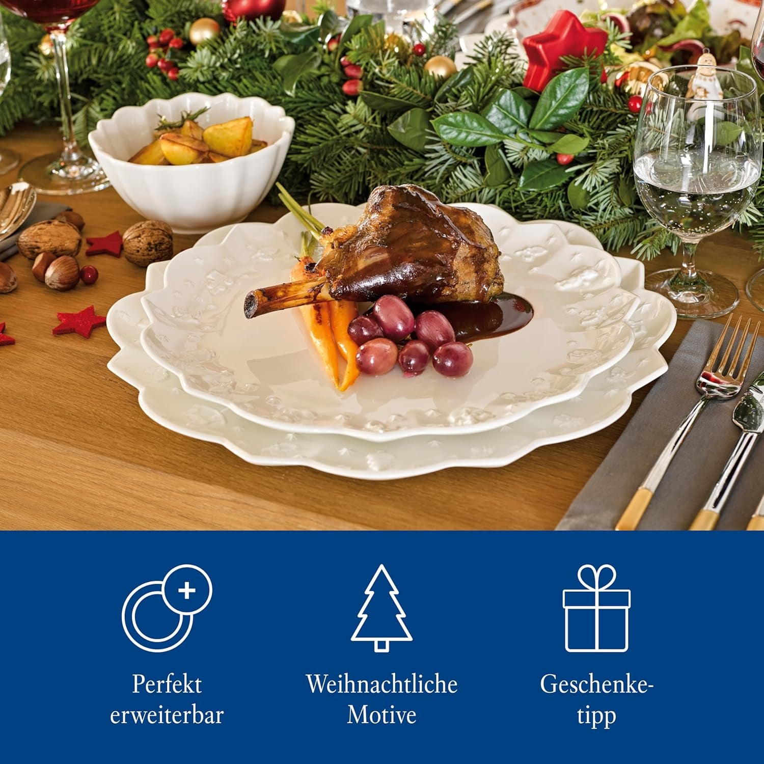Villeroy & Boch Toy's Delight Royal Classic Service de table 8 pièces, passe au lave-vaisselle et au micro-ondes, blanc, assiettes, service de table pour 4 personnes, vaisselle de Noël, jouets, porcelaine premium