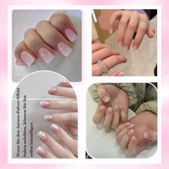 120 pcs faux ongles rose chair avec colle à ongles – 12 tailles courtes ovales carrées à presser – beaux ongles, colle sur ongles artificiels – convient pour la conception d'ongles DIY des femmes (dégradé rose Squaval)