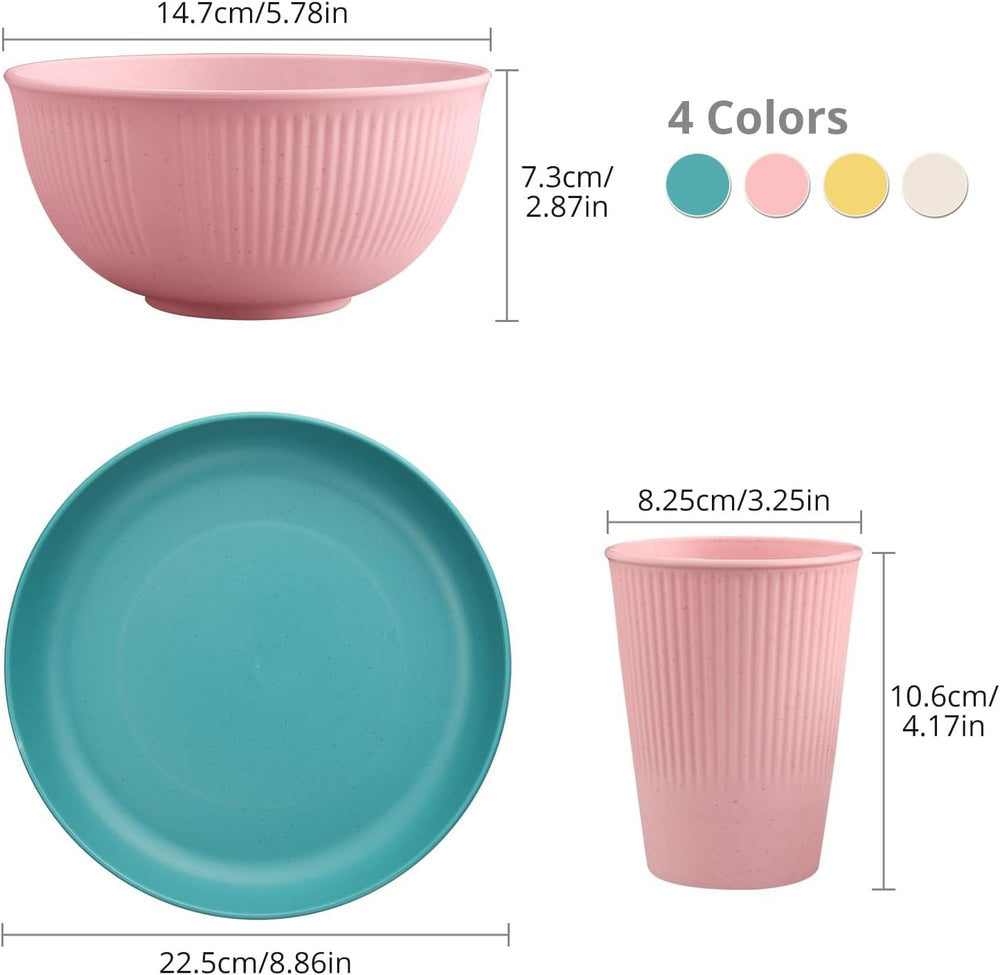 Tanice Service de table en plastique 12 pièces, assiettes et bols, service de table pour 4 personnes, service de table en plastique avec assiettes, bols et tasses pour cuisine, camping en plein air