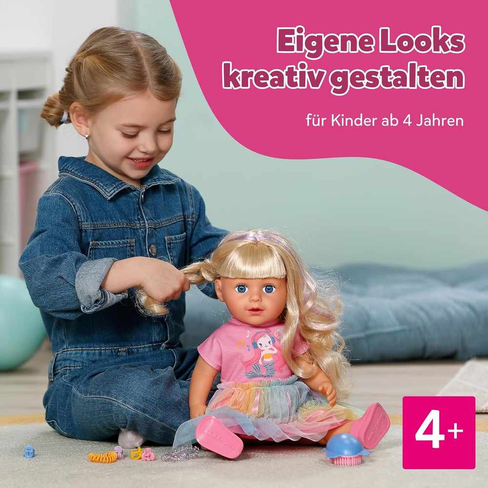 BABY born Carla - poupée de 43 cm - cheveux blonds de haute qualité avec mèches - pas besoin de piles - convient aux enfants à partir de 4 ans - comprend 7 accessoires, rose