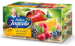 Babcia Jagoda - Ceai de fructe „Fruchtige Verführung” - 20 pliculețe de ceai - Cu hibiscus, măr, aronia, mure, măceșe, coajă de portocală - Aromă intensă de fructe, fără cofeină, vegan, natural, Cay - 40G