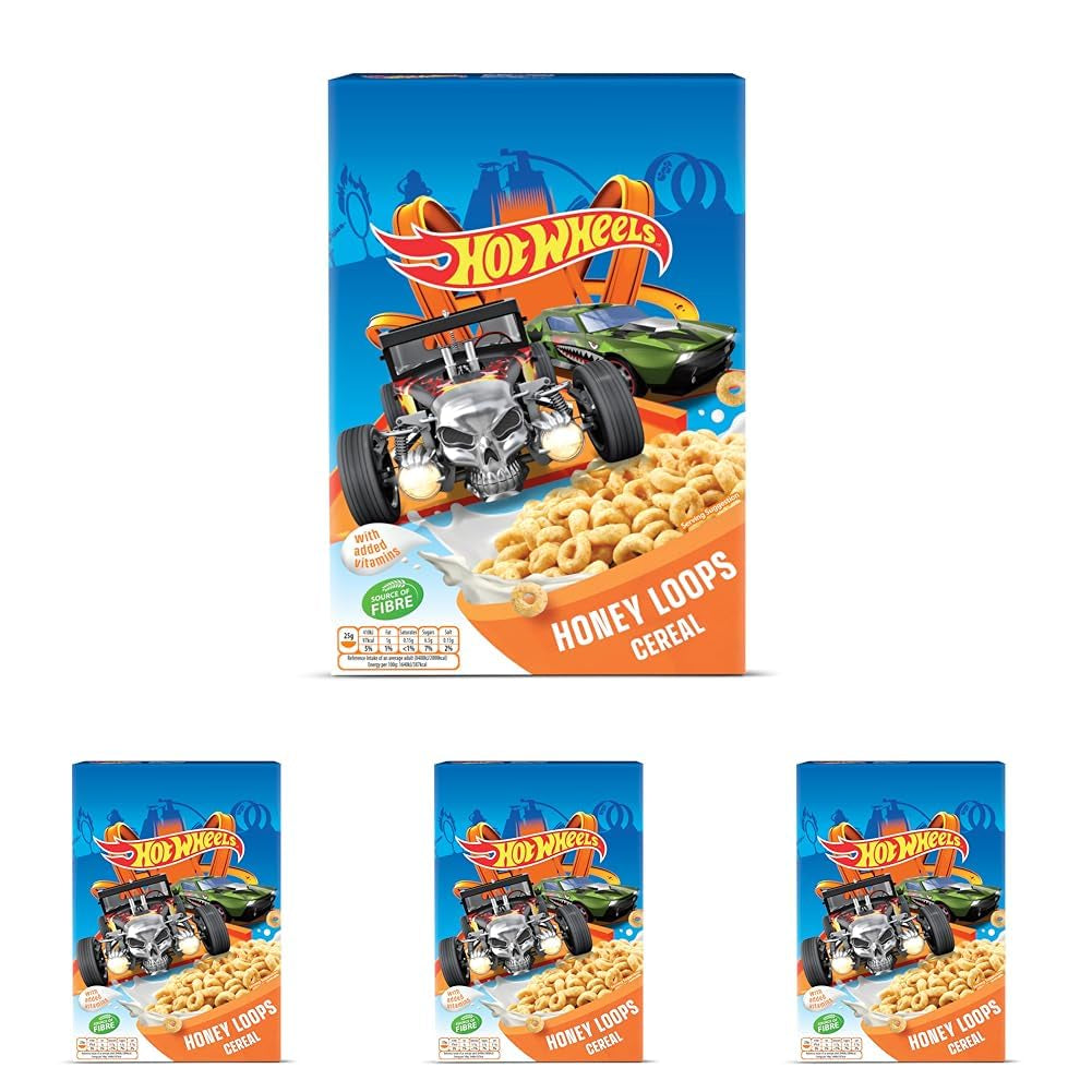 Hot Wheels Honey Loops Céréales croustillantes pour petit-déjeuner à grains entiers avec vitamines ajoutées, 1 paquet (1 x 375 g)