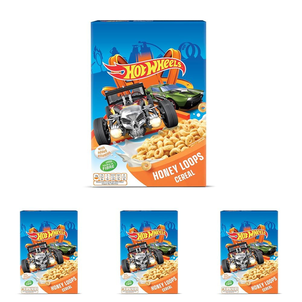 Hot Wheels Honey Loops Céréales croustillantes pour petit-déjeuner à grains entiers avec vitamines ajoutées, 1 paquet (1 x 375 g)
