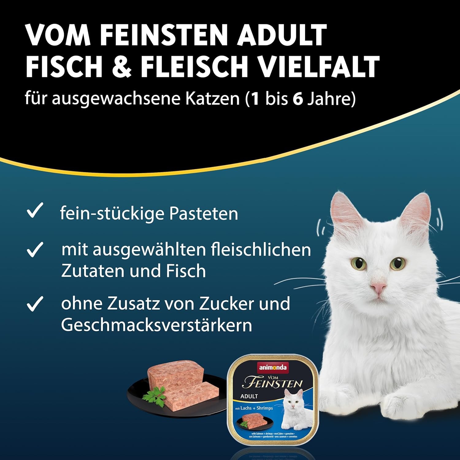 animonda Vom Feinsten Adult Fish & Meat Variety (32 x 100 g), nourriture humide pour chat adulte, nourriture pour chat sans céréales et sans sucre, fines galettes en morceaux