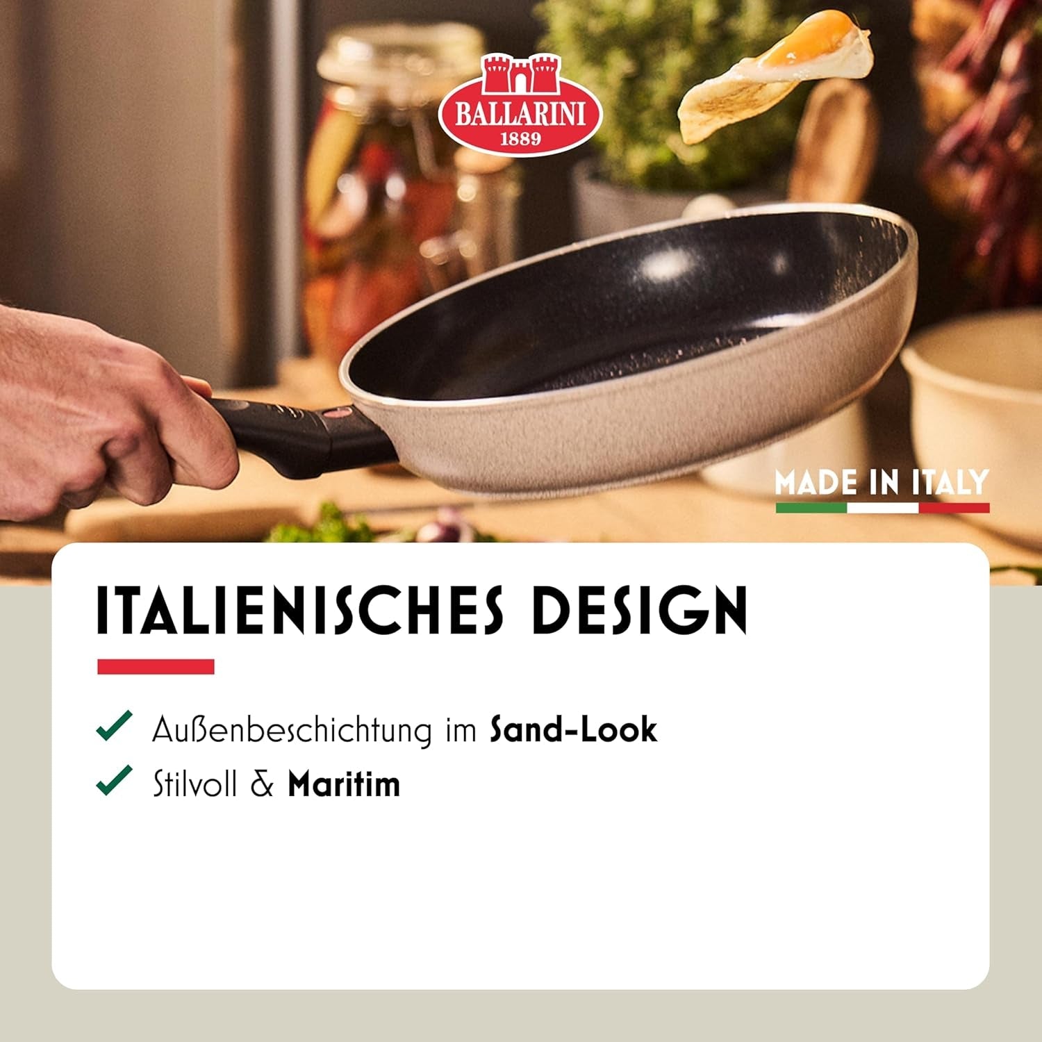 Poêle Ledro, 24 cm, aluminium, compatible induction, revêtement céramique antiadhésif, Thermopoint, Made in Italy, beige Casseroles et poêles Naty Shop