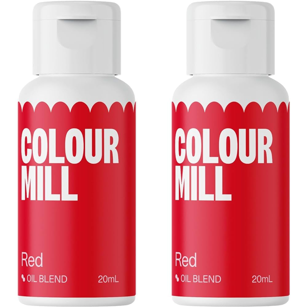 Colorant alimentar roșu pe bază de ulei Colour Mill - Colorant alimentar pentru ciocolată, fondant, brioșe, prăjituri, copt, macaroane - Colorant alimentar pentru decorarea torturilor - 20 ml (pachet de 2)