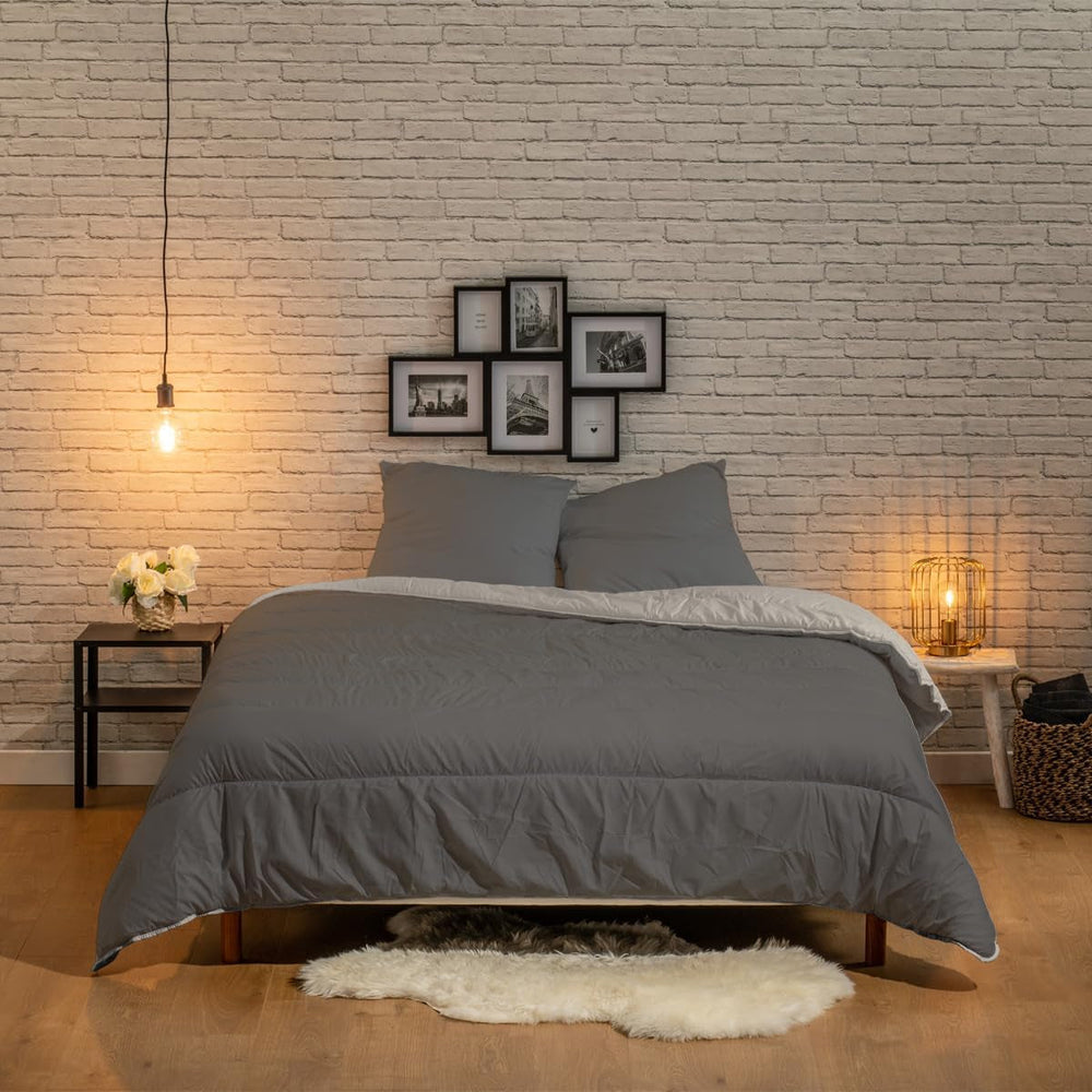 Bleu Câlin couette réversible bicolore pour 2 personnes, microfibre, bordeaux/poivre, 220X240 cm Couettes et couettes Naty Shop Graphite/argile réfractaire 220 X 240 Cm