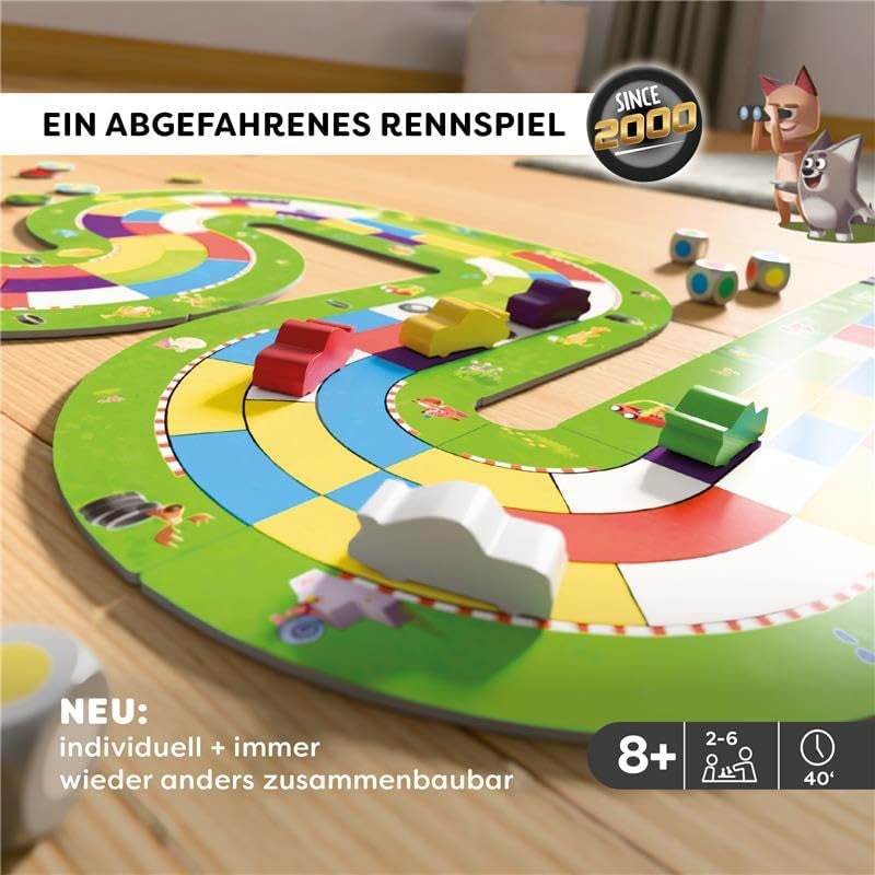 HABA Monza - Jeu de société rapide et jeu de course automobile pour enfants à partir de 5 ans - Avec 6 voitures en bois colorées et dés colorés - 2012226001