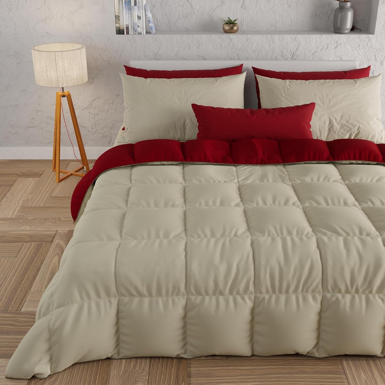 PETTI Artigiani Italiani - Couette d'hiver pour lit double, maxi, monochrome, double face, blanc, gris, 100% Made in Italy Couettes et couettes Naty Shop Bordeaux taupe Una Piazza E Mezza