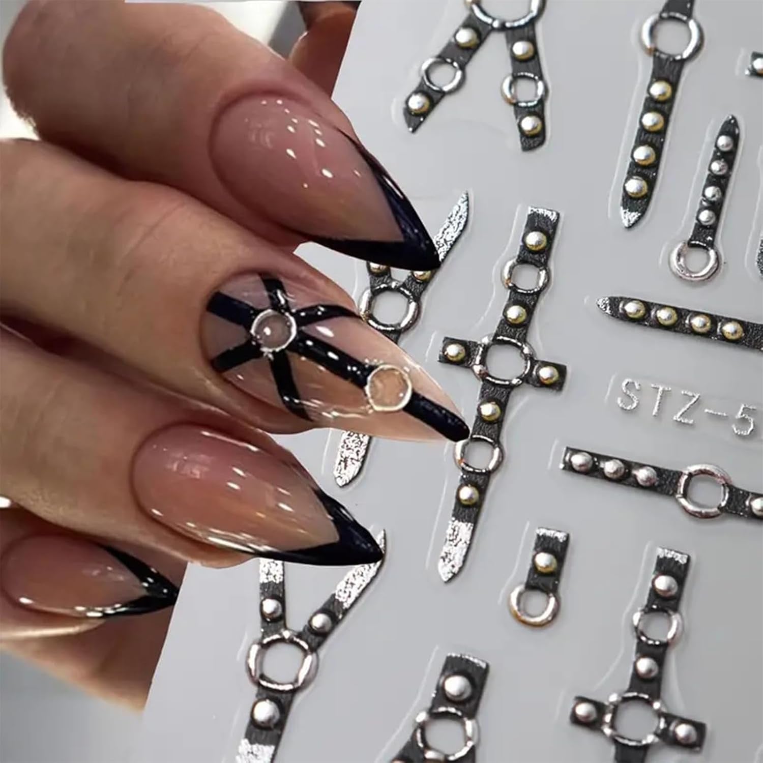 2PCS 5D Embossed Gothic Punk Nagelsticker, Nagel Sticker Selbstklebend Kreuz et X-Form Halloween Nagelaufkleber, Nageldesign Zubehör Für Damen Nail Art