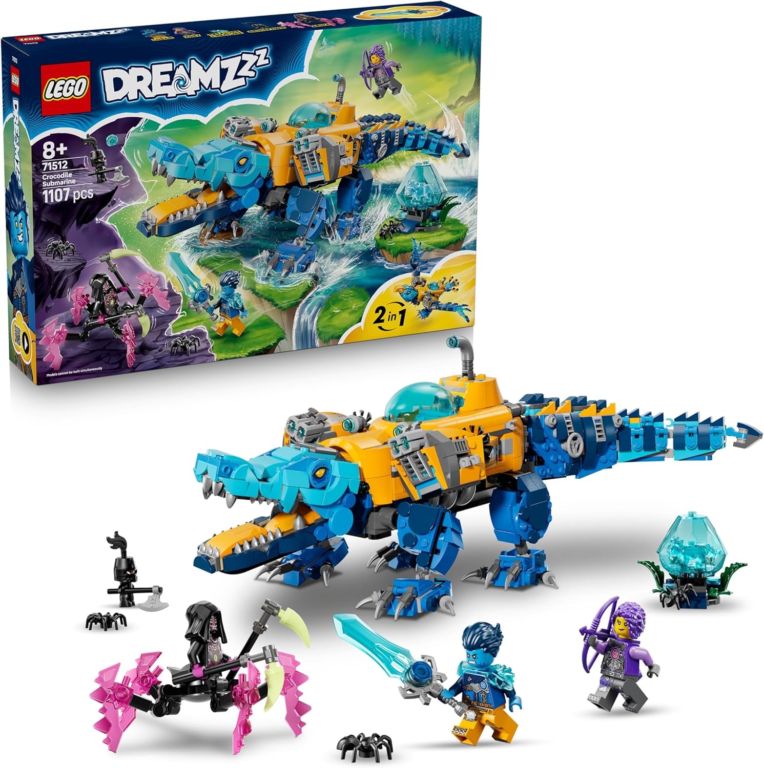 LEGO DREAMZzz 2in1 Krokodil-U-Boot - Spielzeug verwandelbar in Adler-U-Boot - incl. 3 Minifigures, 2 Spinnen und Einer sammelbaren blue Treasure-Kreatur - Geschenk für Jungen ab 8 Jahren - 71512