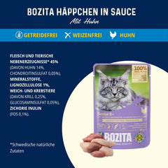 Hrană umedă pentru pisici Bozita Senior 8+ Mound cu cereale și mult pui - 12 pliculețe x 85g, hrană umedă pentru pisici fără cereale și grâu - Hrană umedă pentru pisici cu 8,5% proteine și 4,5% grăsimi