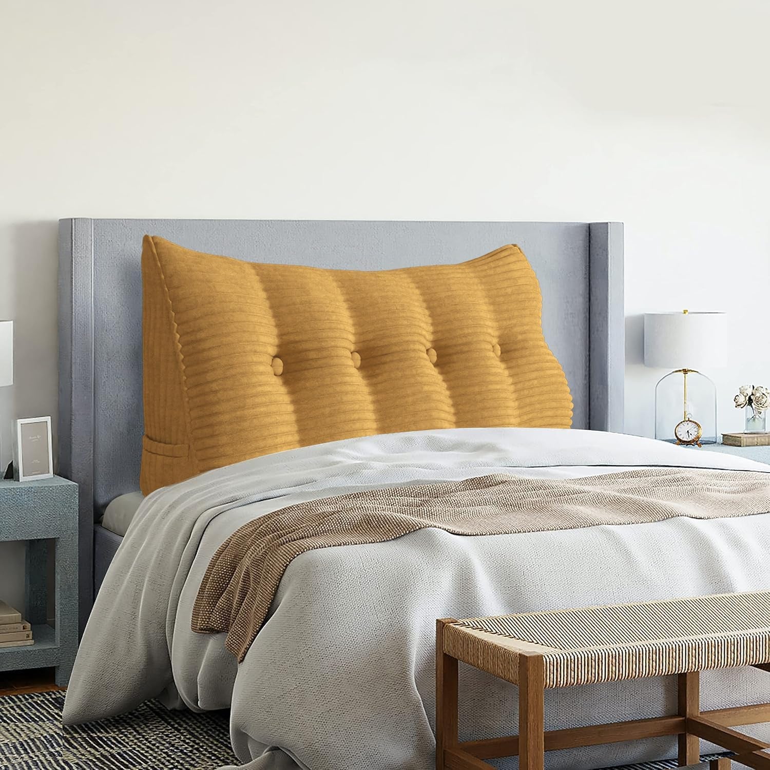 Pernă Johnear cu pană, pernă de citit pentru pat și canapea, pernă pentru spătar, pernă pentru tăblie, pernă lombară triunghiulară mare (gri, 45 cm)