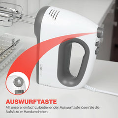 Mélangeur Clatronique | Moteur Kraftvoller 400 watts | Batteur à main | Turbostufe & 5 Geschwindigkeitsstufen | Batteur à main | Spülmaschinengeeignete Edelstahlquirle Und -Knethaken | HM 3775 Cuisine Naty Shop