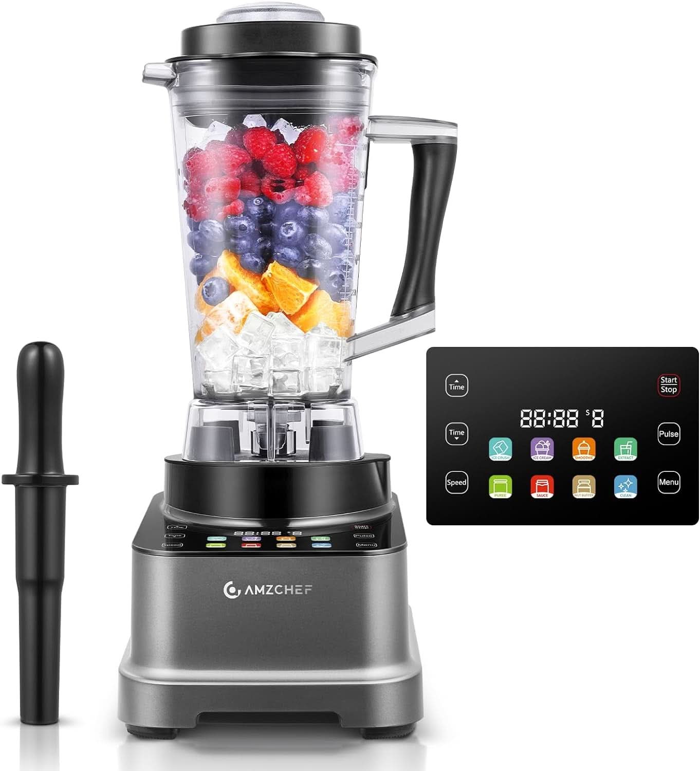 Blender AMZCHEF, 8 meniuri inteligente și 10 viteze, ecran tactil LCD Bucatarie Naty Shop Grau