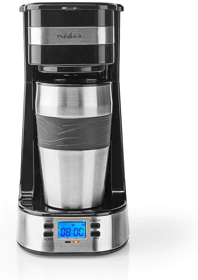 NEDIS Espressor - Café Filtré - 0,4 l - 1 Tasse - Minuteur - Noir / Argent