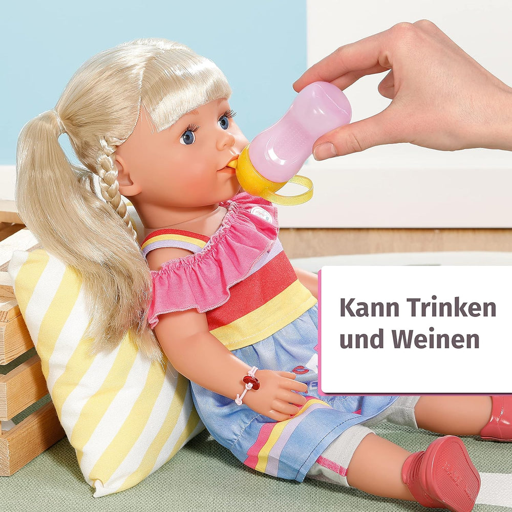 BABY Born Sister blond 43cm, Puppe mit Haaren und 6 Funktionen für Kinder ab 4 Jahren, funktioniert ohne Batterie, 830345 Zapf Creation