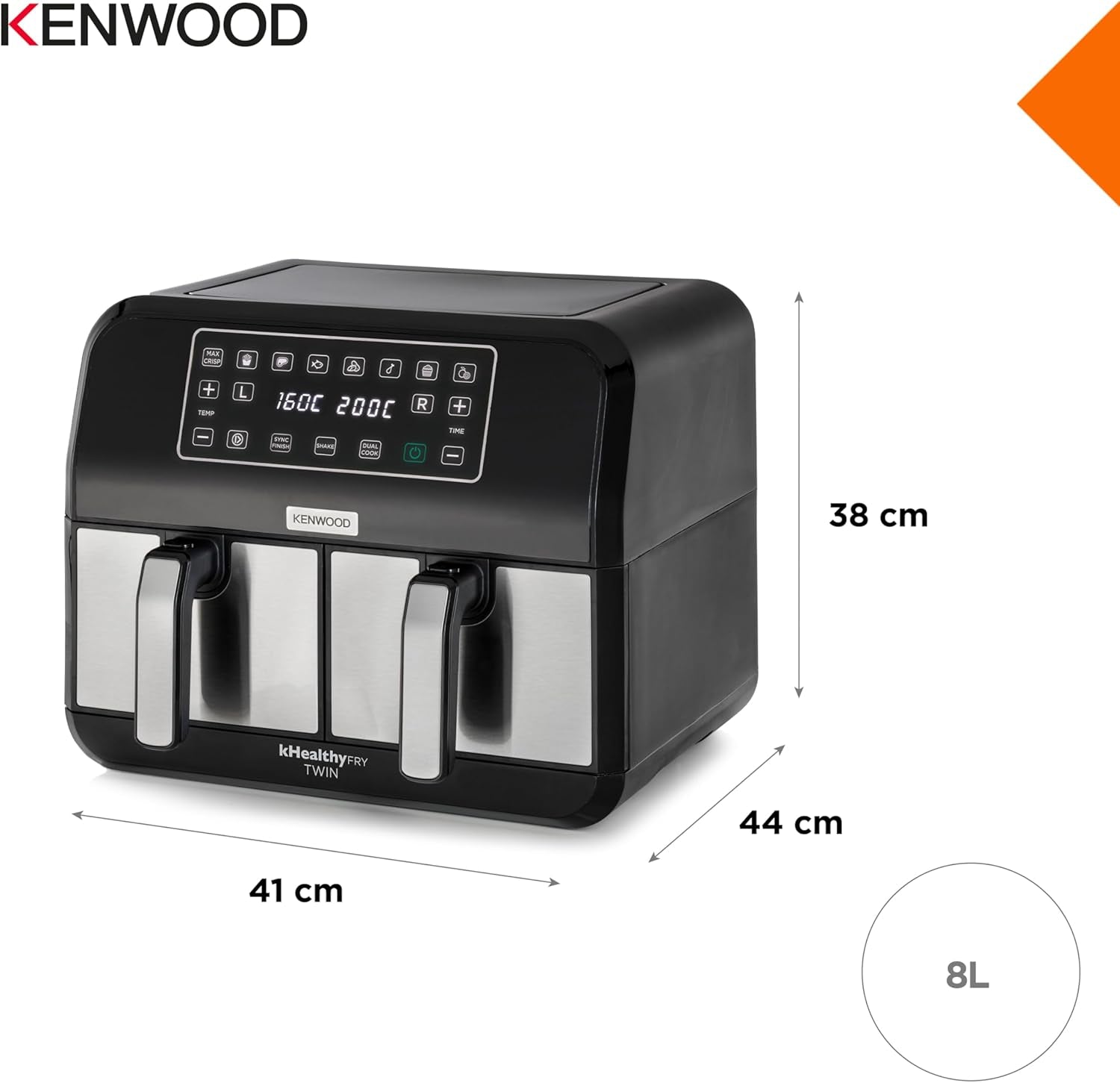 Kenwood Khealthy Twin Airfryer, 8L (2X4L), double chambre, 8 programmes, fonction Dual Cook & Sync Finish, écran tactile Électroménagers Naty Shop