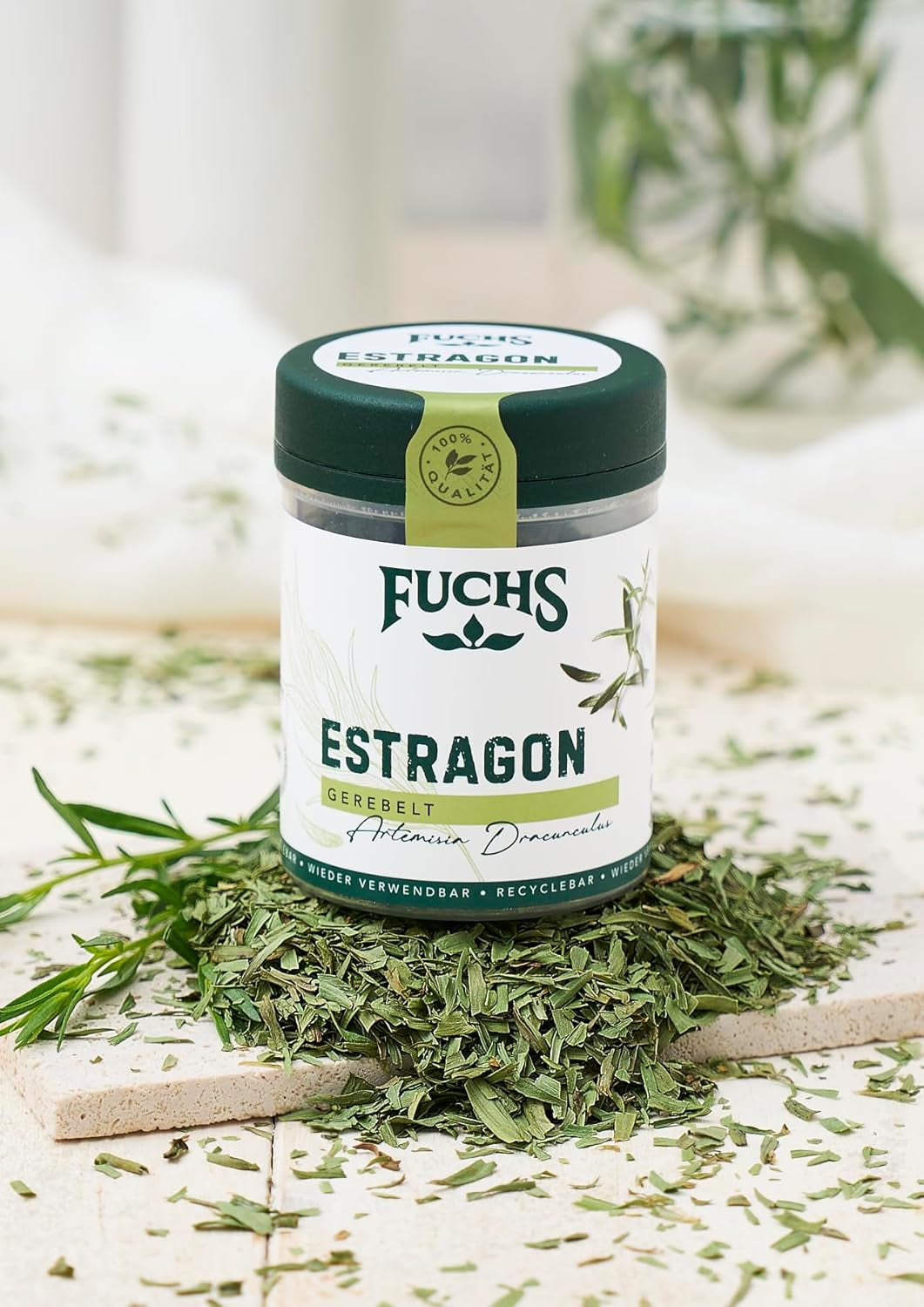 Fuchs Gewürze - Estragon gerebelt - Französisches Kraut zur Verfeinerung von Saladen, Sauce Hollandaise ou Rührei - ingrédients naturels - 10 g dans une dose variable, recyclable
