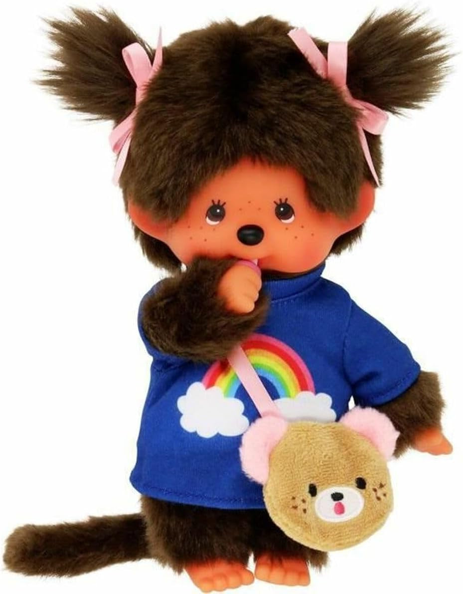 Bandai – Monchhichi Pinky Sakura Rose – Ikonisches Affenkuscheltier der 80er Jahre – Superweiches Kuscheltier 20 cm für Kinder – Spielzeug für Kinder ab 2 Jahren – 24289