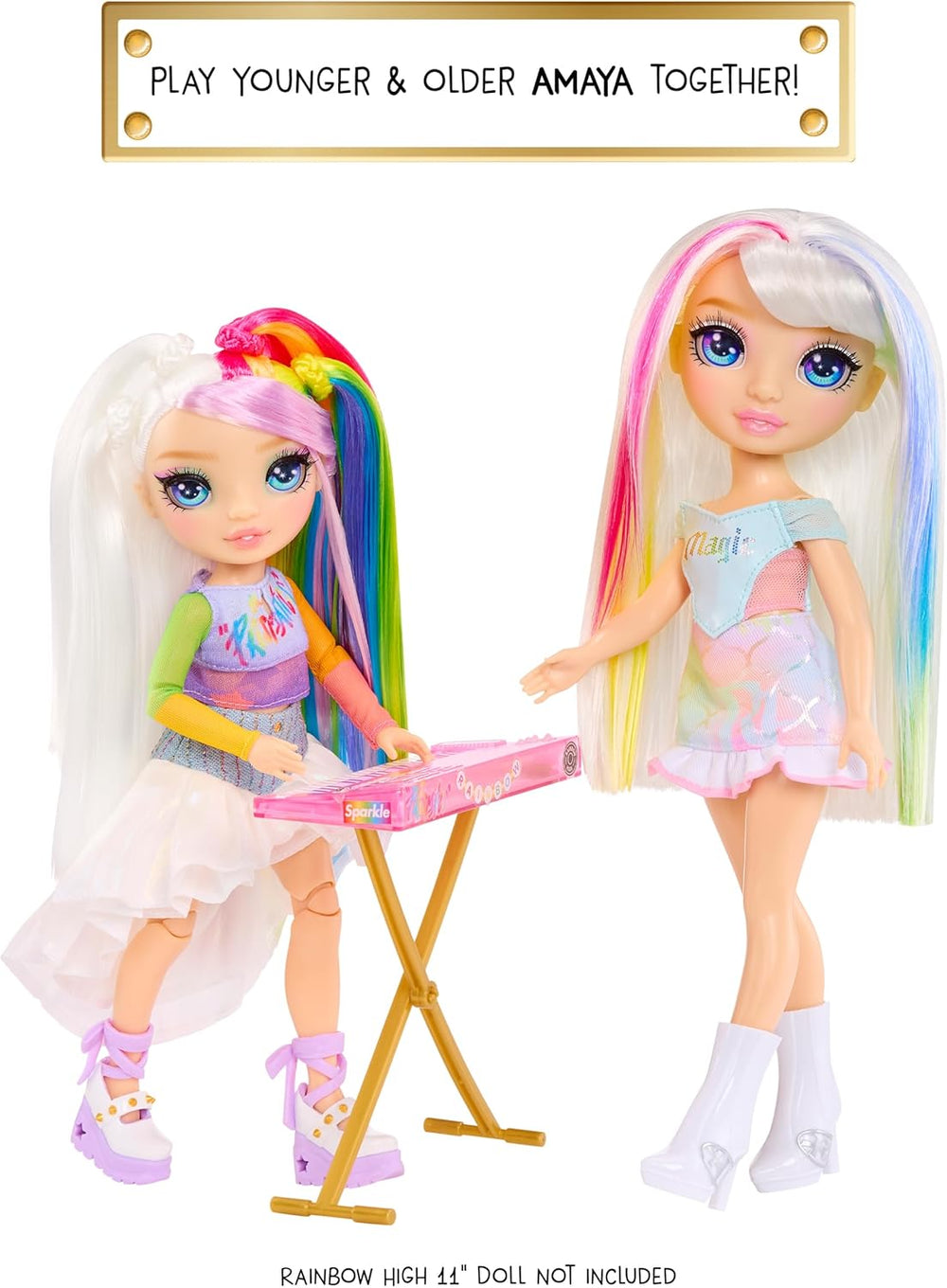 Rainbow High Junior High Rock Band - Amaya, Rainbow Colors - Poupée mannequin de 23 cm avec clavier, personnalisable avec des autocollants, jouet articulé et mignon pour enfants à partir de 4 ans