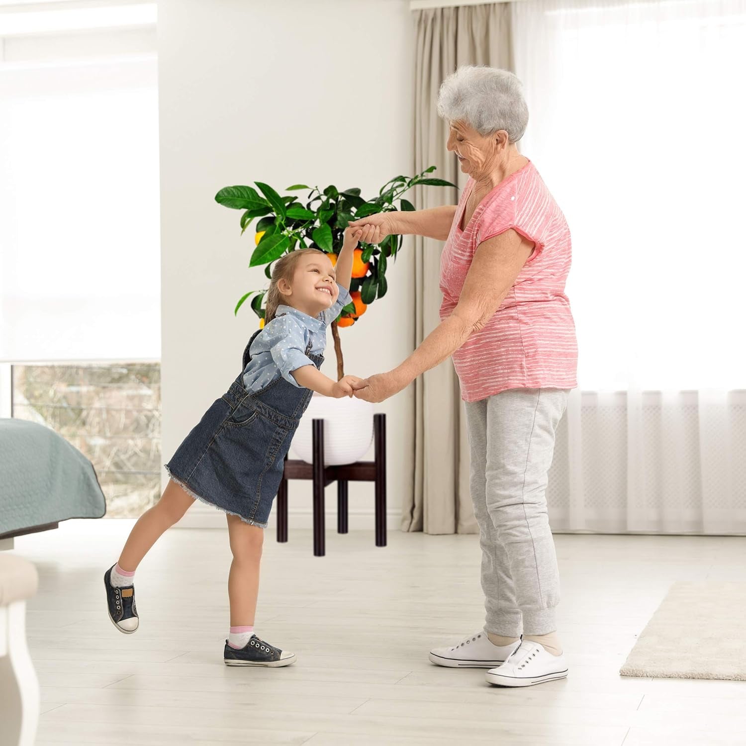 Relaxdays Support à fleurs en bambou, réglable individuellement, pour pots de fleurs jusqu'à 32 cm, support à plantes, H : 35,5 cm, marron, 1 pièce 10028823