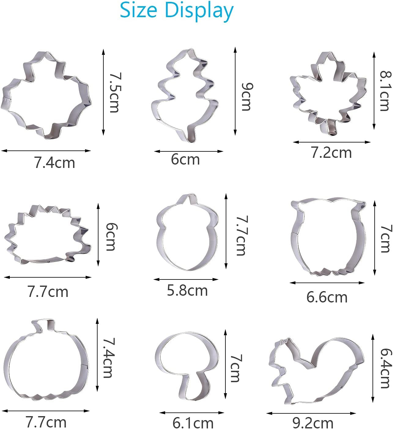 9pcs Herbst Ausstechformen Erntedankfest Ausstecher Blätter Keksausstecher Edelstahl DIY Plätzchenausstecher mit Ahornblatt Eichenblatt Eichhörnchen Eichel Igel Kürbis für Keks Fondant Backen