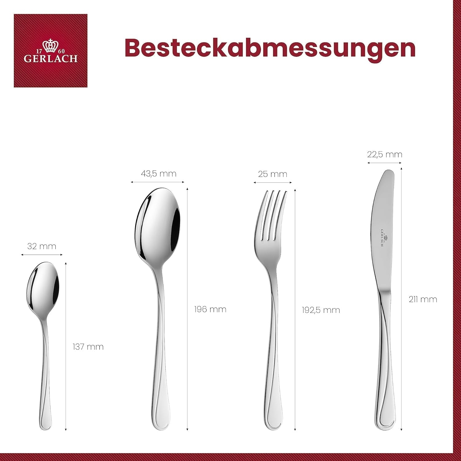 Gerlach Mango Besteck-Set 6 Personen Spülmaschinenfest Essbesteck Edelstahl Elegantes Besteck Messer Gabel Löffel Teelöffel Tafelbesteck Rostfrei 24 Stk, Silberglänzend Bucatarie Naty Shop