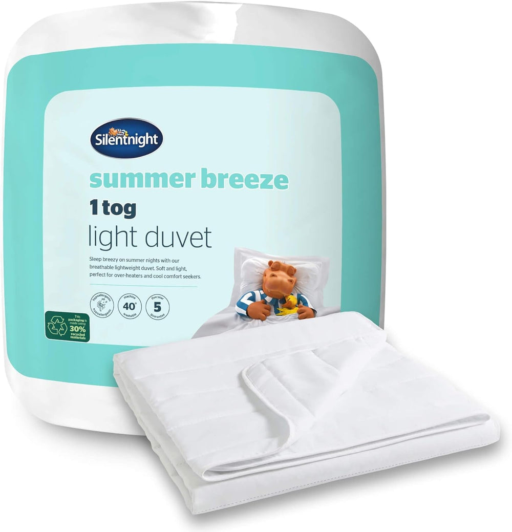 Couette Silentnight Summer Breeze pour lit simple, 2,5 Tog, Couette d'été légère, idéale pour les nuits chaudes et les chambres chaudes, hypoallergénique et lavable en machine, lit simple, 200 x 135 cm Naty Shop Couettes et couettes 1 Tog, lit simple blanc standard