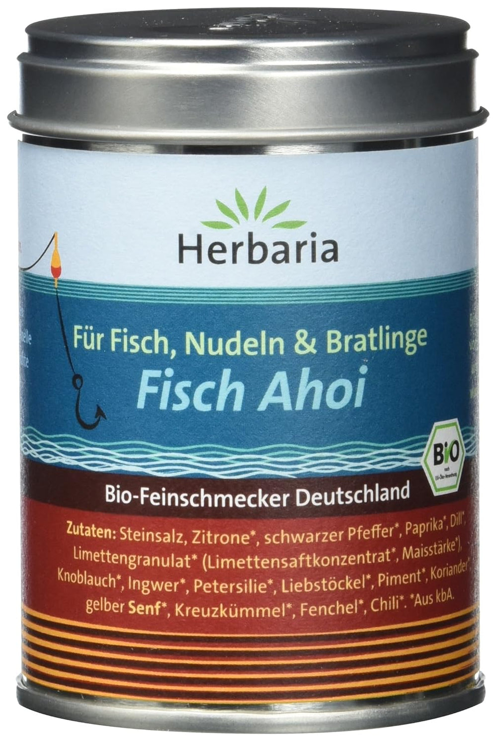 Herbaria Fisch Ahoi bio 85g M-Dose – Fertiges Bio-Gewürzsalz für Gebratene or gegrillte Fischgerichte, Meeresfrüchte und Bratlinge – dans nachhaltiger Aromaschutz-Dose