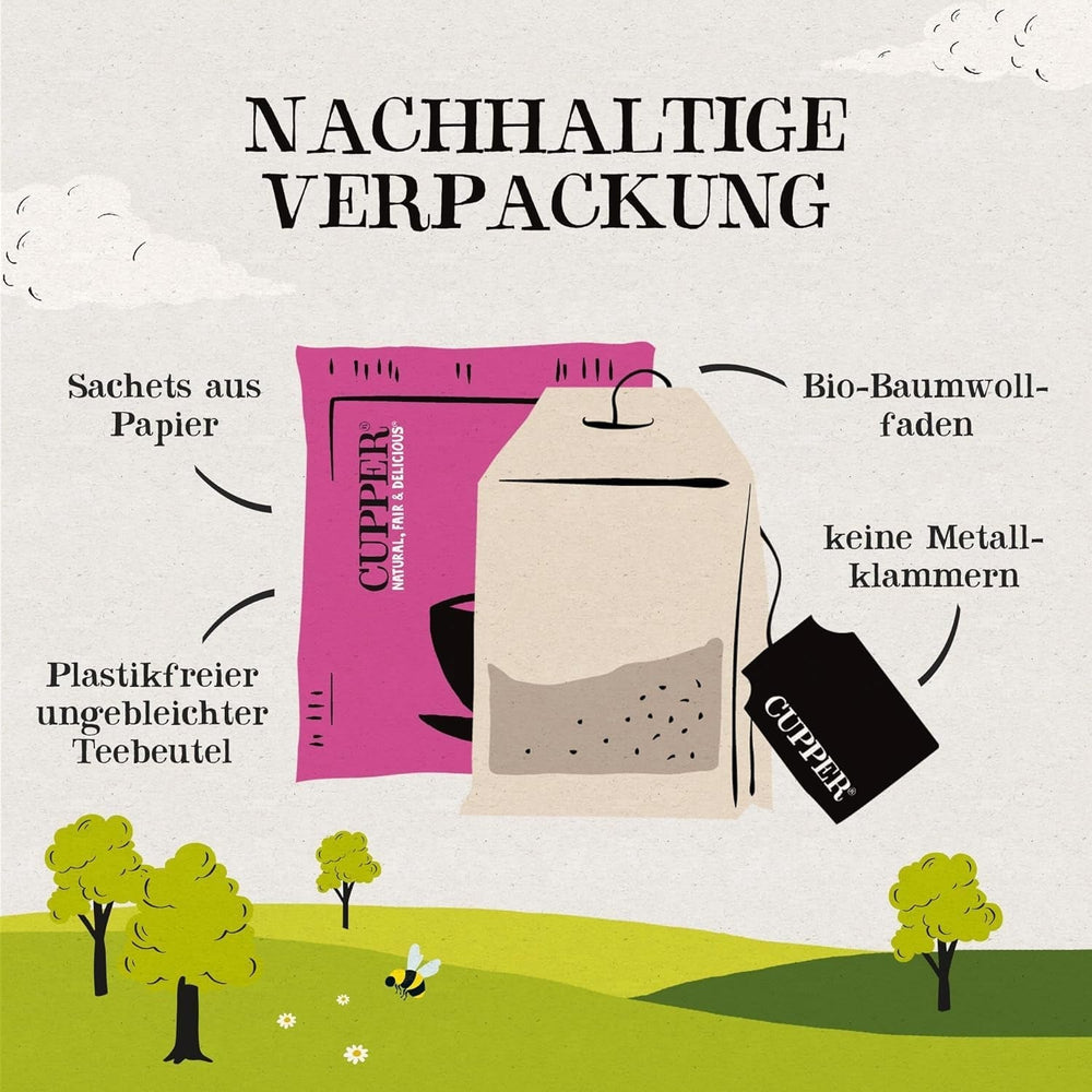 Cupper Ceai de fructe organic Cranberry Rasperry, 20 pliculețe de ceai nealbite, ecologic, comerț echitabil