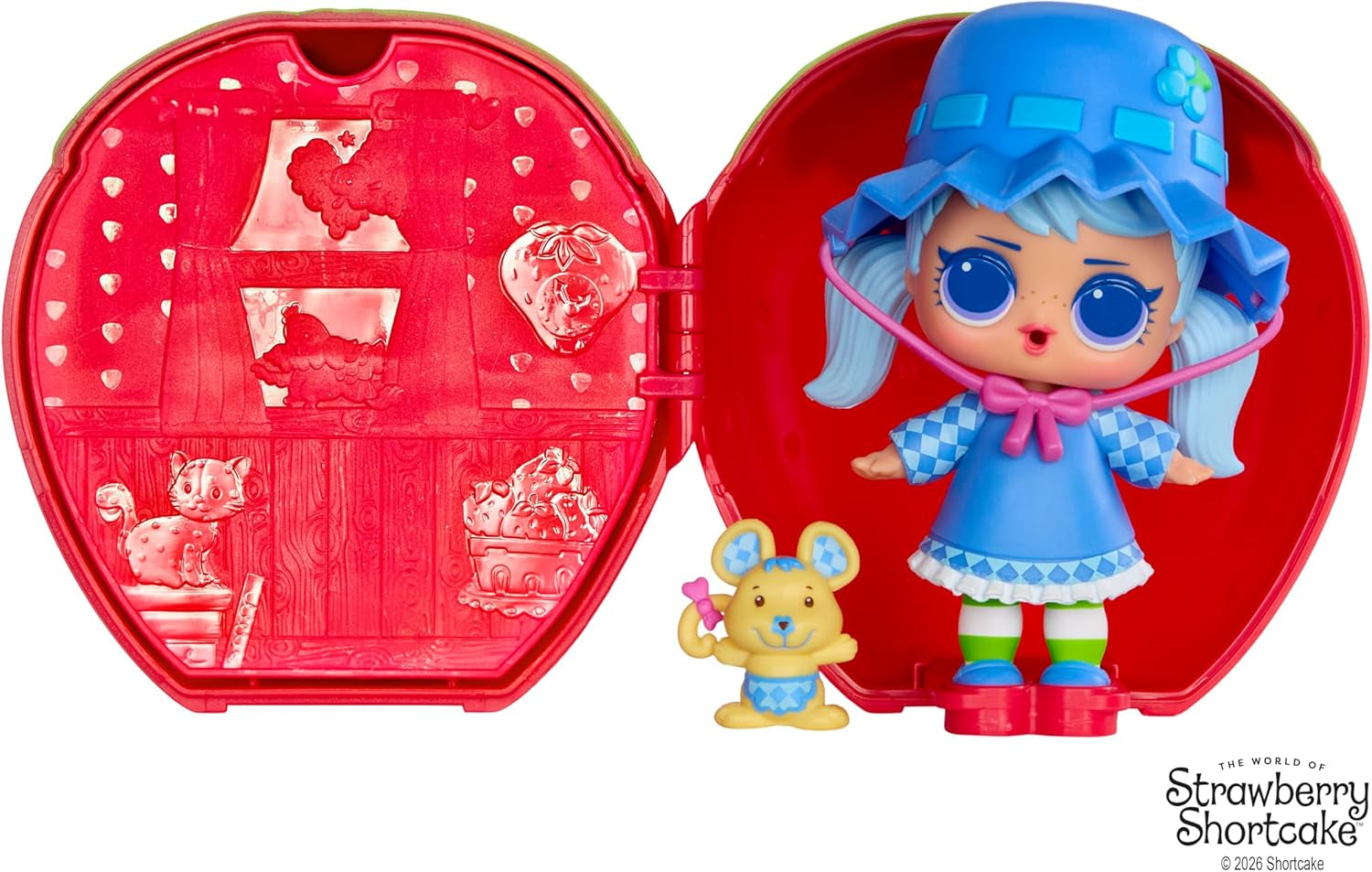 Mdr Surprise ! Loves Strawberry Shortcake Tots – Poupées parfumées à collectionner avec 7 surprises, animal de compagnie, mode, chaussures, chapeau, ensemble de jeu avec maison convertible Strawberry Shortcake, à partir de 4 ans