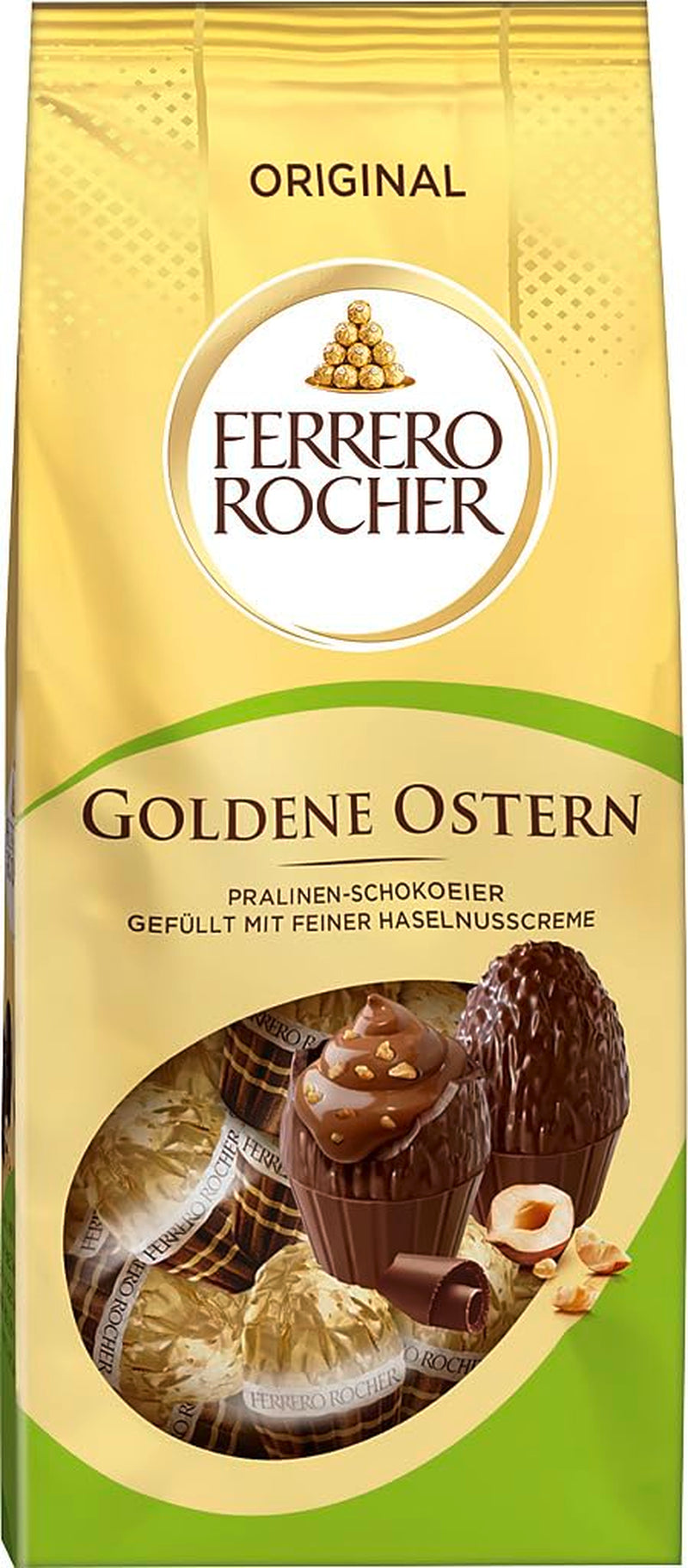 Ferrero Rocher Oeufs en Chocolat 90g – Chocolat au Lait avec Morceaux de Noisettes et Crème Fine de Cacao aux Noisettes – Oeufs de Pâques pour Nids de Pâques – Cadeau de Pâques – Chocolat de Pâques, Bonbons de Pâques