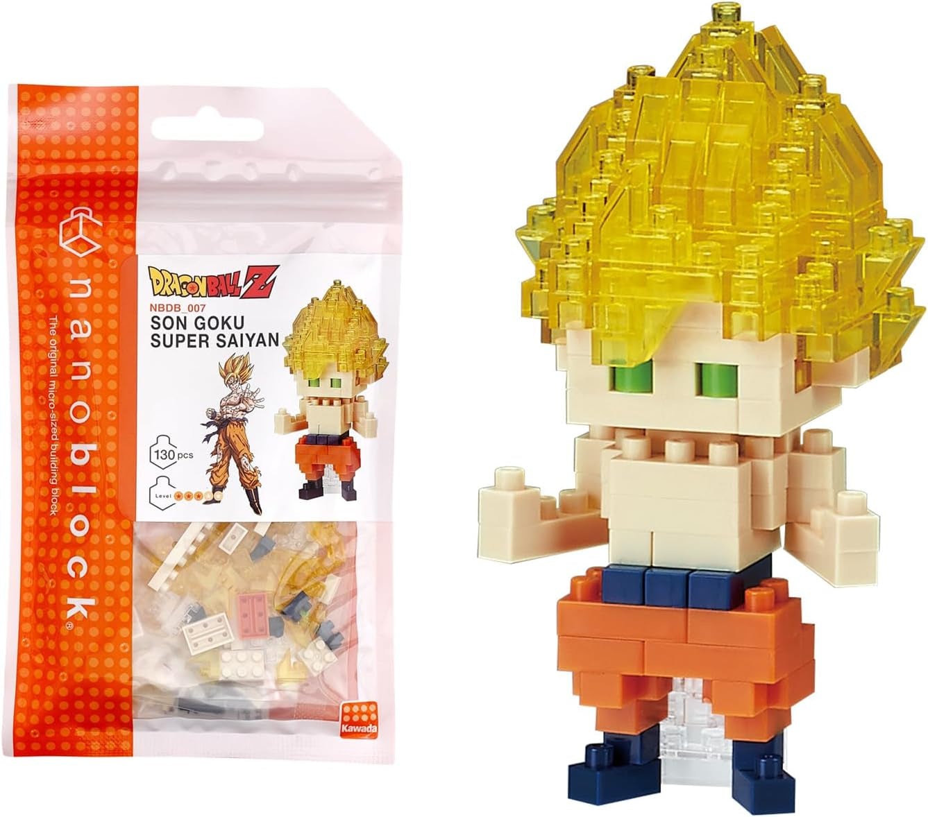 NANOBLOCKS Bandai - Nanoblock - Son Goku - Dragon Ball Z - Mini-Bausteinfigur - Konstruktionsspiel - Bausatz für Manga-Pixel-Figur - NBDB001