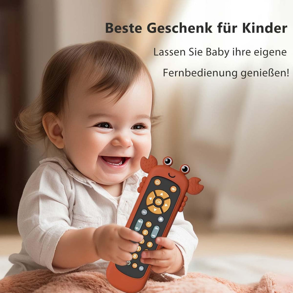 Jouet télécommandé pour bébé avec lumière et musique, anneau de dentition en silicone souple, joli tapis d'éveil, jeu musical télécommandé réaliste en 3 langues, jouet éducatif précoce à partir de 6 mois
