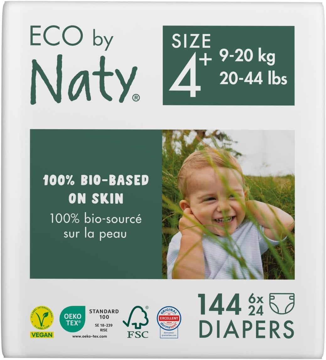 Eco Diapers Eco by Naty Baby Eco Diapers - couches biologiques haut de gamme, respectueuses de l'environnement, fabriquées à partir de matériaux végétaux, idéales pour la peau sensible de bébé (taille 5 - 80 pièces)