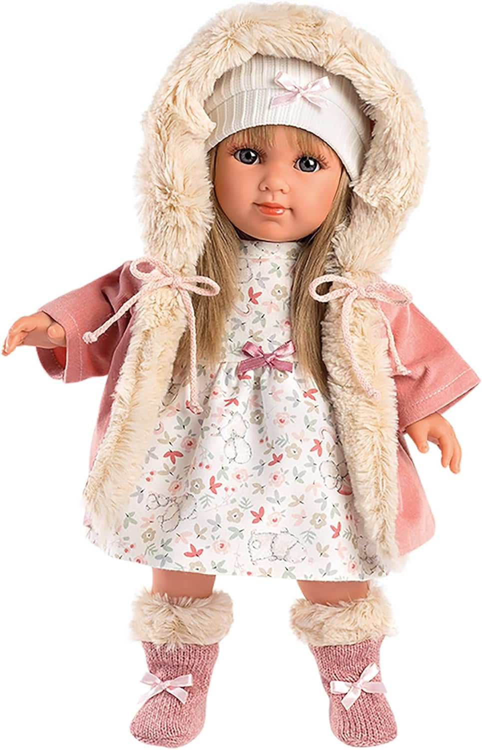 Llorens 1053541 Elena cheveux blonds yeux bleus poupée au corps doux comprenant une tenue de mode avec un manteau à capuche 35 cm