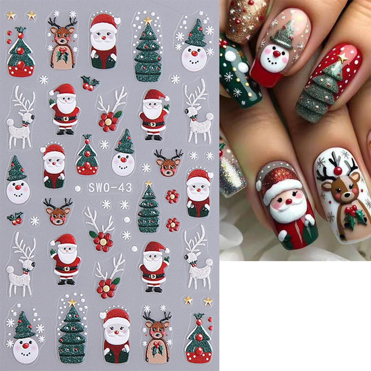 JMEOWIO Nagelsticker Weihnachten 6 Blatt Nail Art Sticker Selbstklebend Nagelaufkleber Schneeflocke Winterurlaub Niedlich Dekoration Nageldesign Zubehör