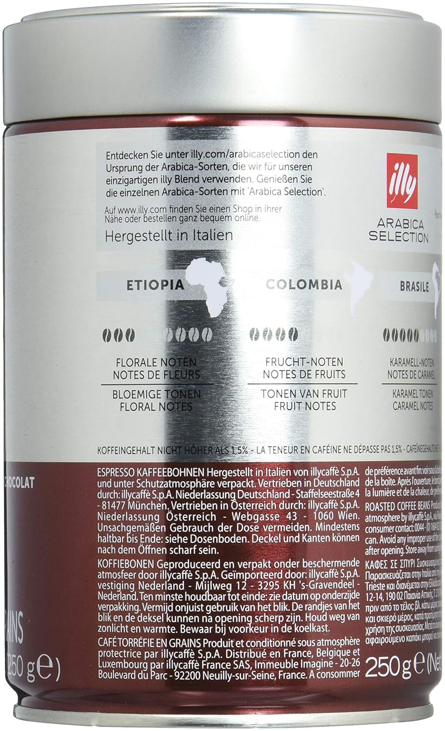 Café Illy, grains d'espresso de la sélection Arabica du Guatemala - paquet contenant 2 doses de 250g chacune