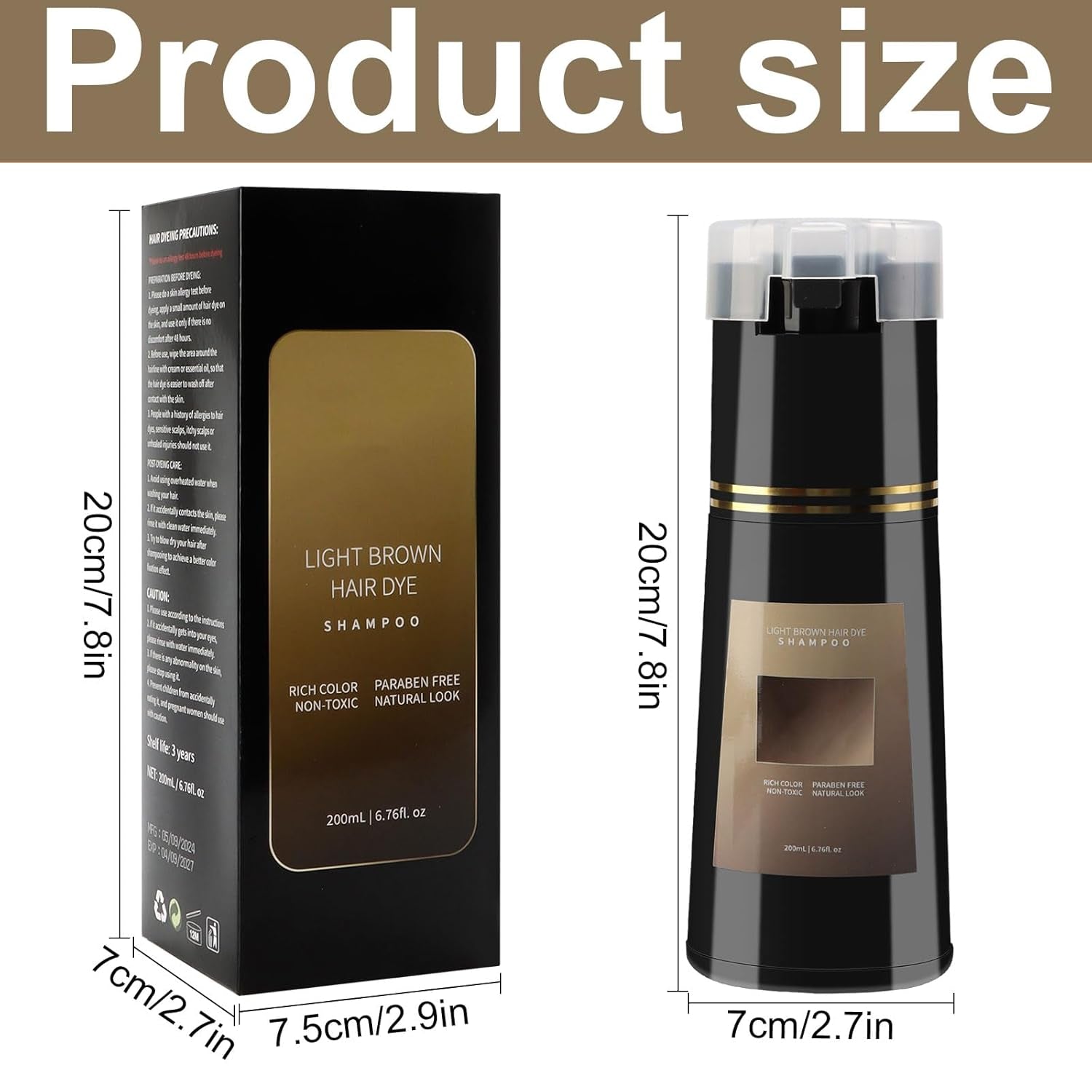 Shampoing pour coloration de cheveux, shampoing pour coloration instantanée 3 en 1, shampoing pour coloration instantanée des cheveux, shampoing pour coloration de cheveux noirs, shampoing pour coloration de cheveux (brun clair) Naty Shop Hair Dye