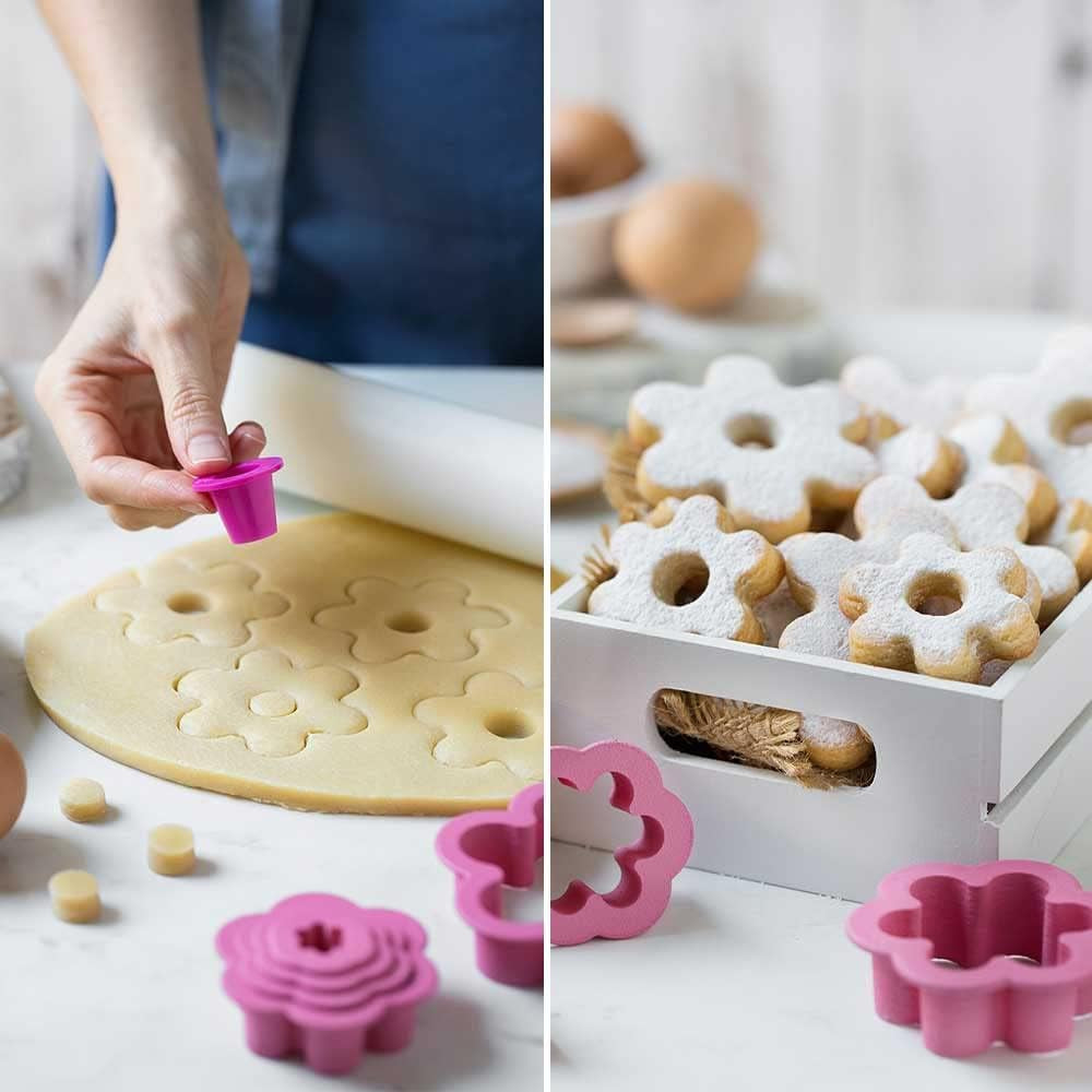 0255313 Lot de 6 emporte-pièces fleurs 1,5 2,5 3,5 5 6,5 8 H 2,2 cm, assortis