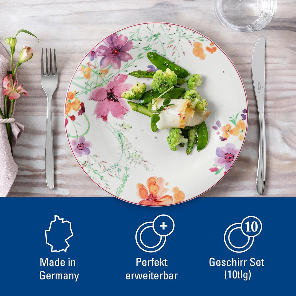 Villeroy & Boch Mariefleur Service de table pour 2 personnes, couleurs assorties, passe au lave-vaisselle, passe au micro-ondes, service de table floral, service de table, service combiné, porcelaine de qualité supérieure