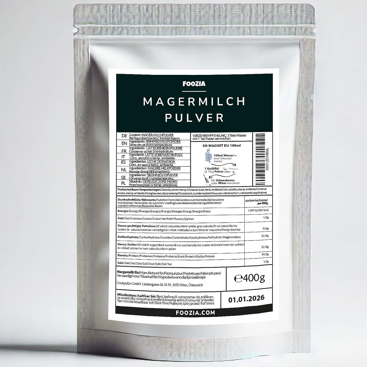 Magermilchpulver Milchpulver Aus Reiner Frisch Milch Hergestellt 400g de Foozia