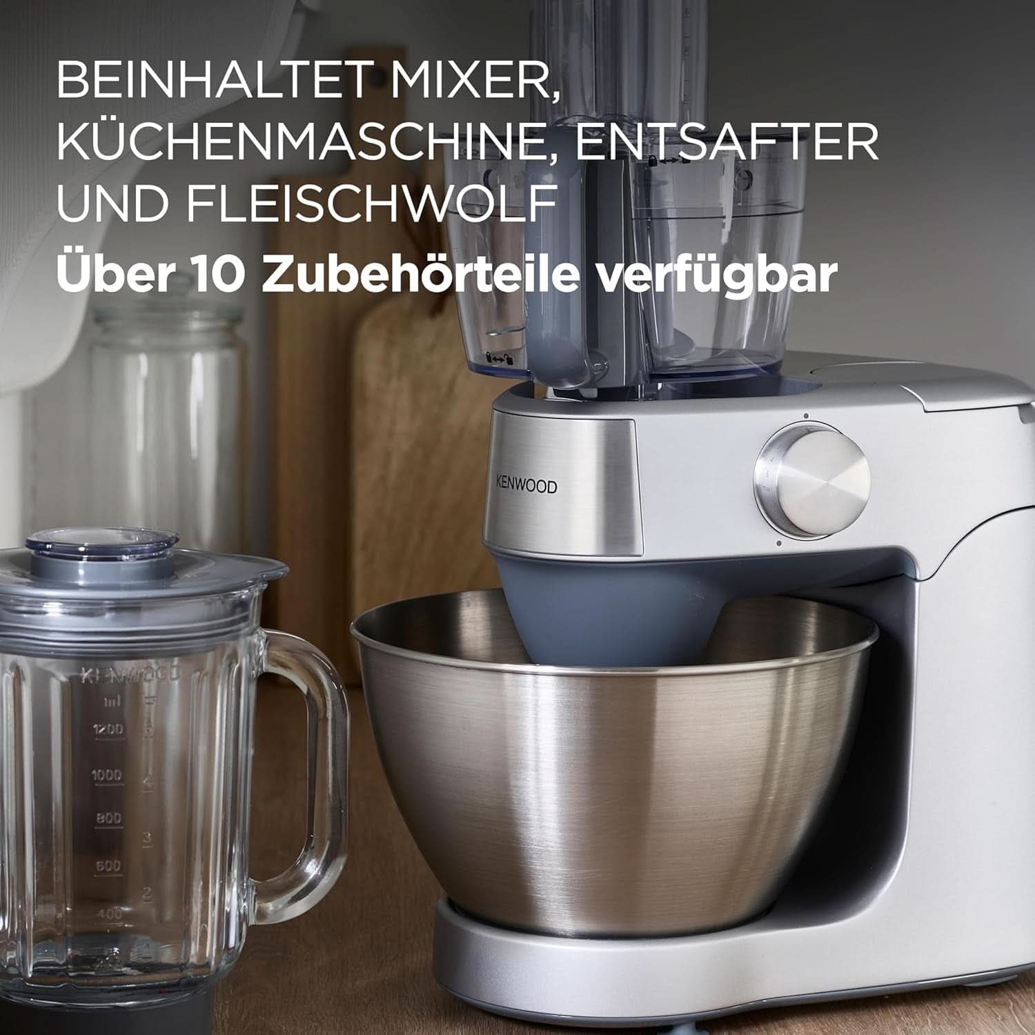 Kenwood Prospero+ KHC29A.R0SI Machine de cuisine, 4,3 L Edelstahlschüssel, Inkl. 10-Teiligem Zubehör-Set Mit Fleischwolf, Glas-Mixer, Zitruspresse, Entsafter Und Mehr, Inkl. Easyweigh Waage, 1000W, Argent Mère et Enfant Naty Shop